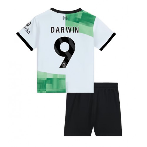 Otroški Nogometni dresi Liverpool Darwin Nunez #9 Gostujoči 2023-24 Kratek Rokav (+ Kratke hlače)